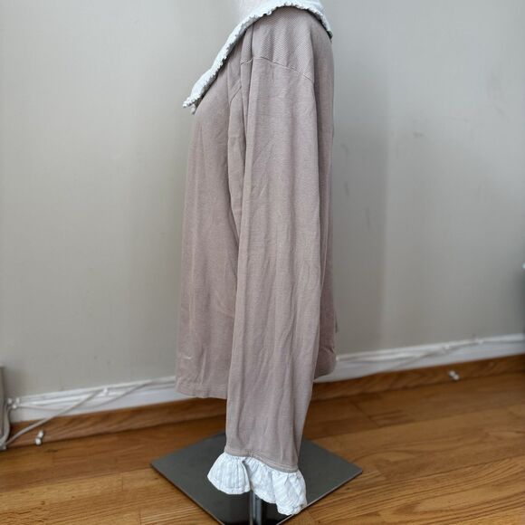 Pilcro Anthropologie Cottagecore Peter Pan Collar Top Taupe 3X Romantic Prairie - Picture 3 of 16